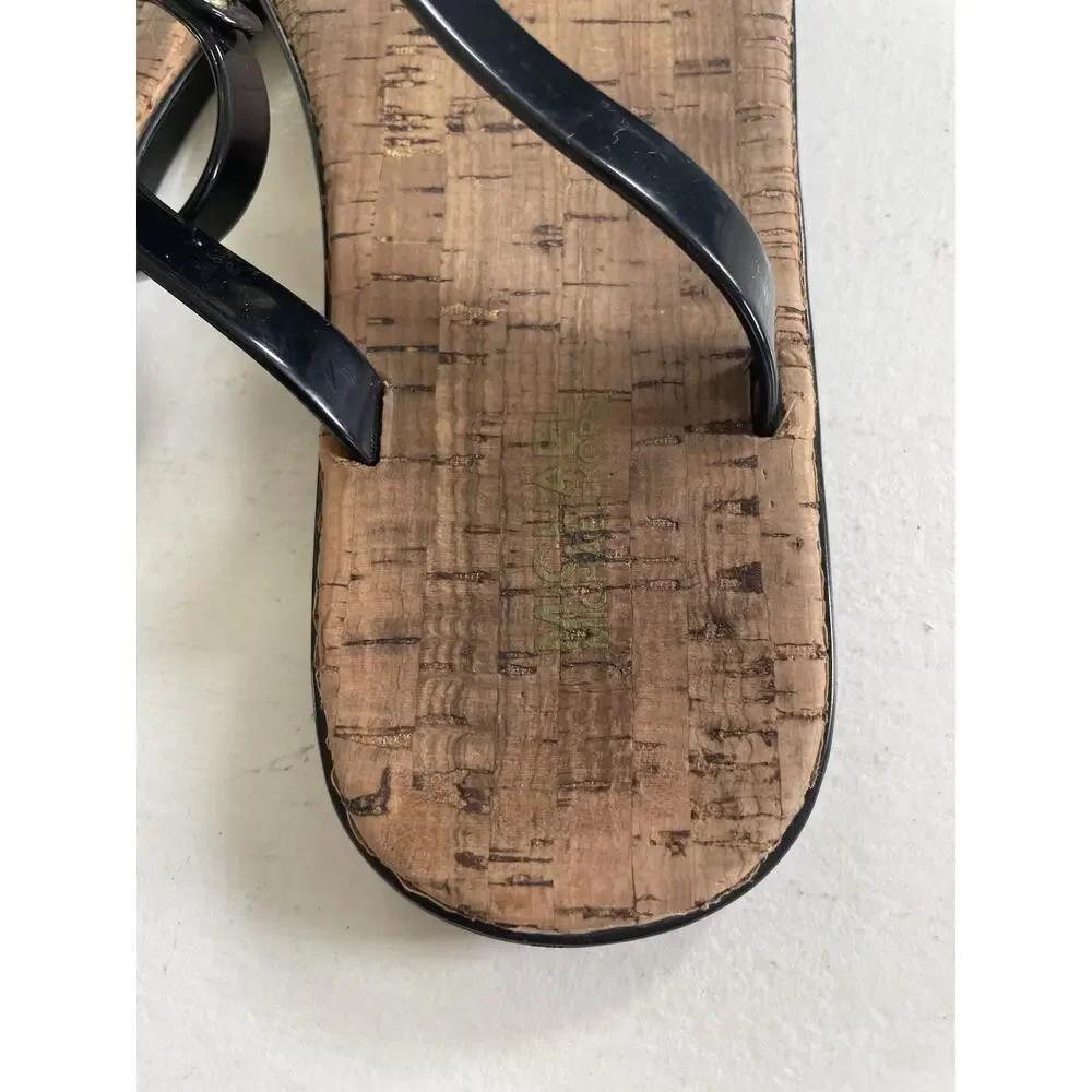 Michael Kors Women Black Logo Thong Sandals Slip On Jelly Summer Flip Flop Sz 7